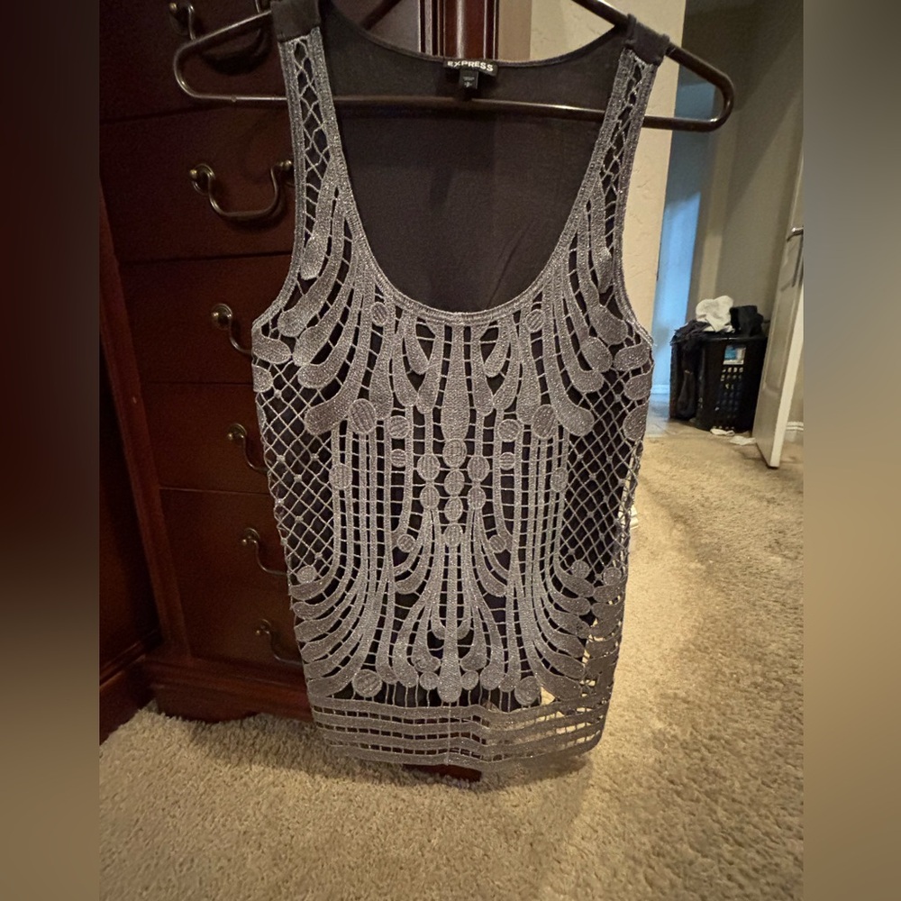 Express Black Tank with Silver embellished Overlay Detail